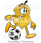 Illustration of a Police Badge Mascot Kicking a Soccer Ball by Mascot Junction