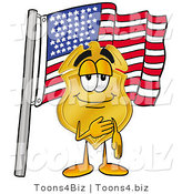 Illustration of a Police Badge Mascot Pledging Allegiance to an American Flag by Mascot Junction