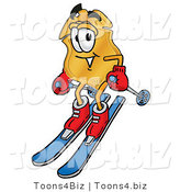 Illustration of a Police Badge Mascot Skiing Downhill by Mascot Junction