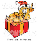 Illustration of a Police Badge Mascot Standing by a Christmas Present by Mascot Junction