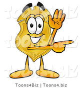 Illustration of a Police Badge Mascot Waving and Pointing by Mascot Junction