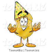 Illustration of a Police Badge Mascot Wearing a Birthday Party Hat by Mascot Junction