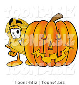 Illustration of a Police Badge Mascot with a Carved Halloween Pumpkin by Mascot Junction