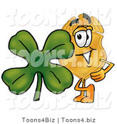 Illustration of a Police Badge Mascot with a Green Four Leaf Clover on St Paddy's or St Patricks Day by Mascot Junction
