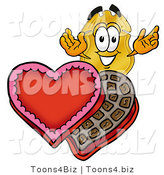 Illustration of a Police Badge Mascot with an Open Box of Valentines Day Chocolate Candies by Mascot Junction