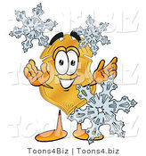 Illustration of a Police Badge Mascot with Three Snowflakes in Winter by Mascot Junction