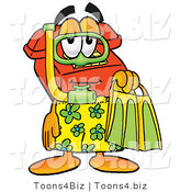 Illustration of a Red Cartoon Telephone Mascot in Green and Yellow Snorkel Gear by Mascot Junction