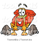 Illustration of a Red Cartoon Telephone Mascot Lifting a Heavy Barbell by Mascot Junction