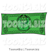 Illustration of a Red Cartoon Telephone Mascot on a Dollar Bill by Mascot Junction