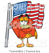 Illustration of a Red Cartoon Telephone Mascot Pledging Allegiance to an American Flag by Mascot Junction