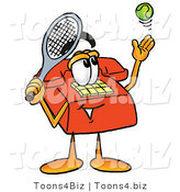 Illustration of a Red Cartoon Telephone Mascot Preparing to Hit a Tennis Ball by Mascot Junction