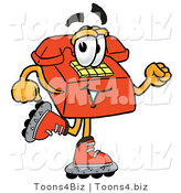 Illustration of a Red Cartoon Telephone Mascot Roller Blading on Inline Skates by Mascot Junction