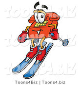 Illustration of a Red Cartoon Telephone Mascot Skiing Downhill by Mascot Junction