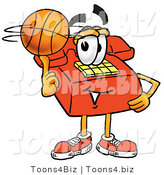 Illustration of a Red Cartoon Telephone Mascot Spinning a Basketball on His Finger by Mascot Junction