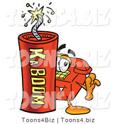 Illustration of a Red Cartoon Telephone Mascot Standing with a Lit Stick of Dynamite by Mascot Junction