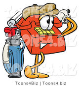 Illustration of a Red Cartoon Telephone Mascot Swinging His Golf Club While Golfing by Mascot Junction