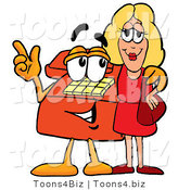 Illustration of a Red Cartoon Telephone Mascot Talking to a Pretty Blond Woman by Mascot Junction