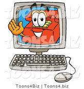 Illustration of a Red Cartoon Telephone Mascot Waving from Inside a Computer Screen by Mascot Junction