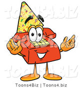 Illustration of a Red Cartoon Telephone Mascot Wearing a Birthday Party Hat by Mascot Junction