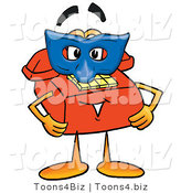 Illustration of a Red Cartoon Telephone Mascot Wearing a Blue Mask over His Face by Mascot Junction