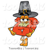 Illustration of a Red Cartoon Telephone Mascot Wearing a Pilgrim Hat on Thanksgiving by Mascot Junction