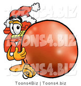 Illustration of a Red Cartoon Telephone Mascot Wearing a Santa Hat, Standing with a Christmas Bauble by Mascot Junction