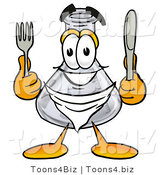 Illustration of a Science Beaker Mascot Holding a Knife and Fork by Mascot Junction