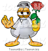 Illustration of a Science Beaker Mascot Holding a Red Rose on Valentines Day by Mascot Junction