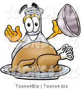 Illustration of a Science Beaker Mascot Serving a Thanksgiving Turkey on a Platter by Mascot Junction