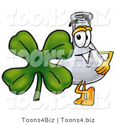 Illustration of a Science Beaker Mascot with a Green Four Leaf Clover on St Paddy's or St Patricks Day by Mascot Junction