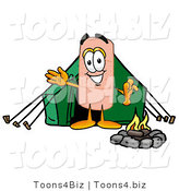 Illustration of an Adhesive Bandage Mascot Camping with a Tent and Fire by Mascot Junction