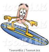 Illustration of an Adhesive Bandage Mascot Surfing on a Blue and Yellow Surfboard by Mascot Junction