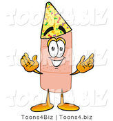 Illustration of an Adhesive Bandage Mascot Wearing a Birthday Party Hat by Mascot Junction