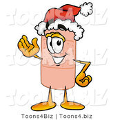 Illustration of an Adhesive Bandage Mascot Wearing a Santa Hat and Waving by Mascot Junction