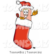 Illustration of an Adhesive Bandage Mascot Wearing a Santa Hat Inside a Red Christmas Stocking by Mascot Junction