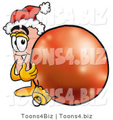 Illustration of an Adhesive Bandage Mascot Wearing a Santa Hat, Standing with a Christmas Bauble by Mascot Junction