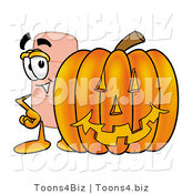 Illustration of an Adhesive Bandage Mascot with a Carved Halloween Pumpkin by Mascot Junction