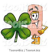 Illustration of an Adhesive Bandage Mascot with a Green Four Leaf Clover on St Paddy's or St Patricks Day by Mascot Junction