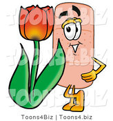 Illustration of an Adhesive Bandage Mascot with a Red Tulip Flower in the Spring by Mascot Junction