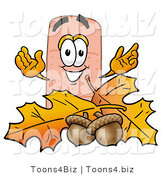 Illustration of an Adhesive Bandage Mascot with Autumn Leaves and Acorns in the Fall by Mascot Junction