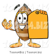 Illustration of an American Football Mascot Holding a Yellow Sales Price Tag by Mascot Junction