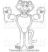 Line Art Vector Illustration of a Cartoon Panther Mascot Flexing by Mascot Junction