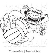 Line Art Vector Illustration of a Cartoon Panther Mascot Grabbing a Volleyball by Mascot Junction