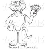 Line Art Vector Illustration of a Cartoon Panther Mascot Holding Cash by Mascot Junction