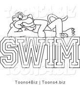 Line Art Vector Illustration of a Cartoon Panther Mascot on Swim Text by Mascot Junction