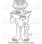 Line Art Vector Illustration of a Cartoon Panther Mascot Reading by Mascot Junction