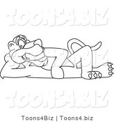 Line Art Vector Illustration of a Cartoon Panther Mascot Reclined by Mascot Junction