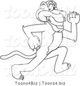 Line Art Vector Illustration of a Cartoon Panther Mascot Running by Mascot Junction
