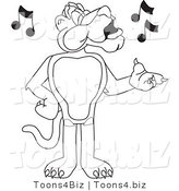 Line Art Vector Illustration of a Cartoon Panther Mascot Singing by Mascot Junction