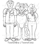 Line Art Vector Illustration of a Cartoon Panther Mascot with Adults by Mascot Junction